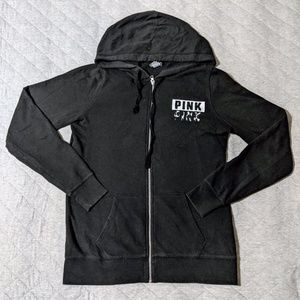 Victoria's Secret PINK Black Zip Up Hoodie Jacket Cheetah Print Gray Sz Small